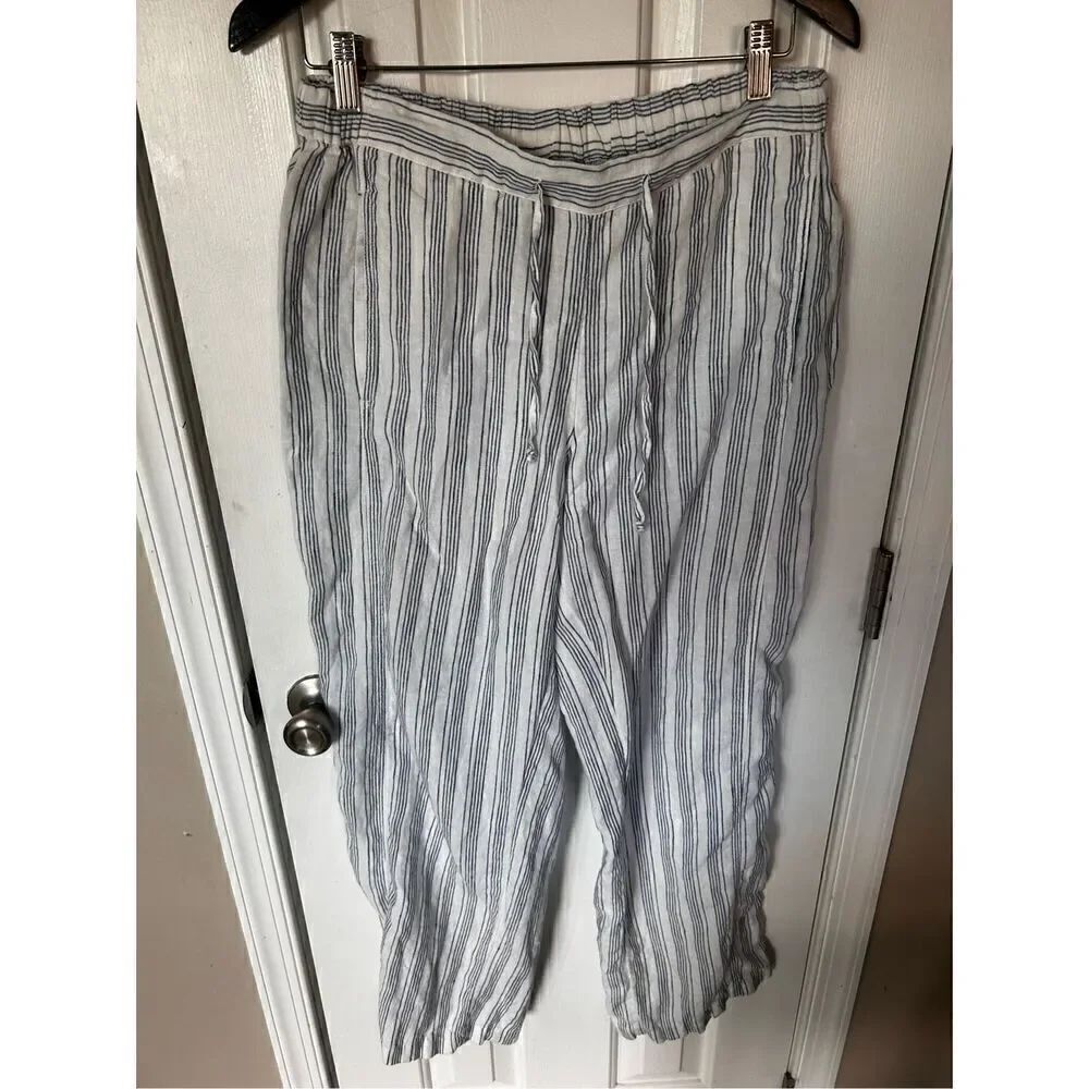 Stripped wide leg linen pants size 8